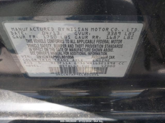 3N1CN7AP9EL801056 Nissan Versa 1.6 Sl