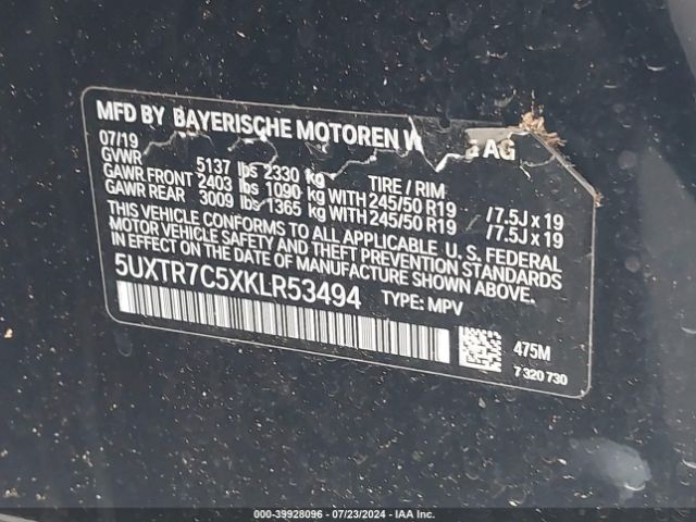5UXTR7C5XKLR53494 BMW X3 Sdrive30i
