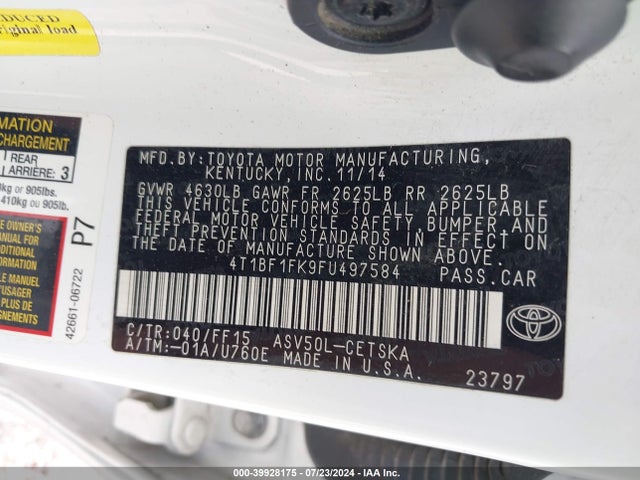 Toyota CAMRY SE 2015 4T1BF1FK9FU497584 Image 9