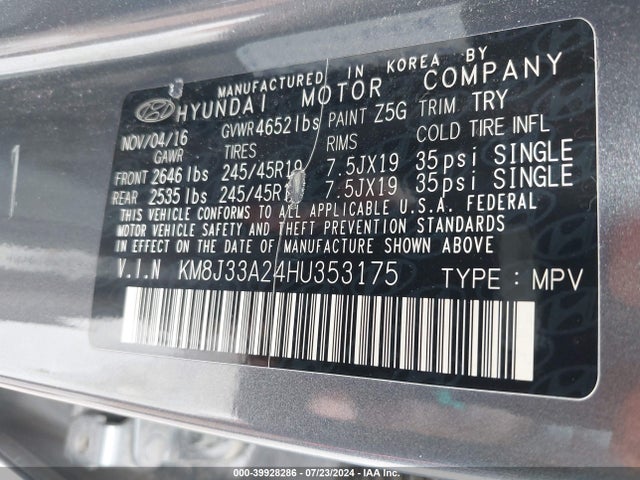 Hyundai Tucson Limited 2017 KM8J33A24HU353175 Image 9
