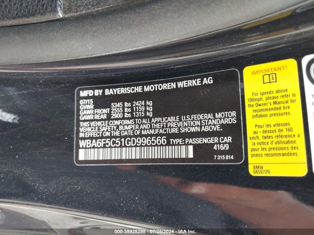 BMW 650i 2016 WBA6F5C51GD996566 Image 9