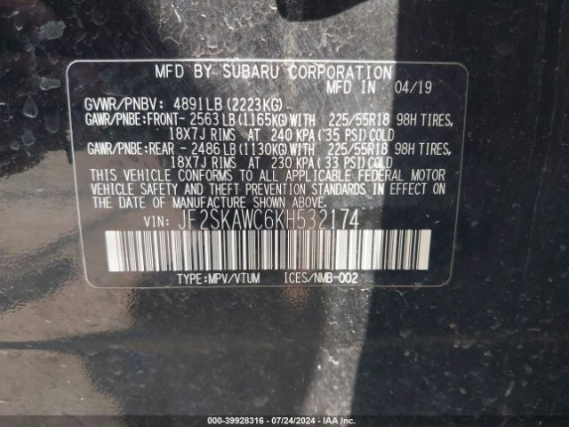 JF2SKAWC6KH532174 Subaru Forester Touring