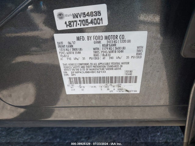 Ford EDGE SEL 2017 2FMPK3J98HBC32133 Image 9