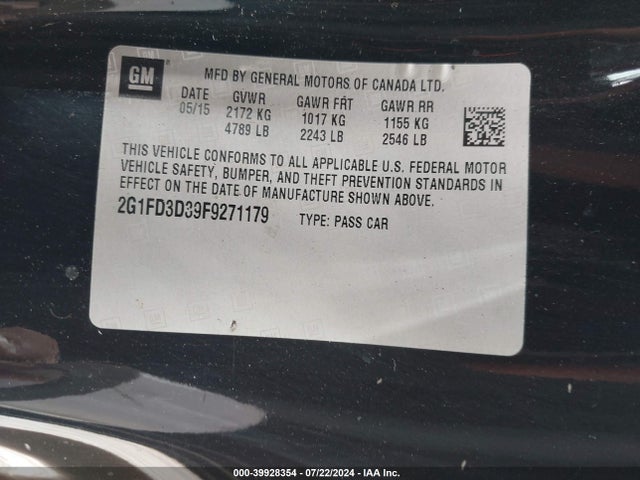Chevrolet Camaro 1lt 2015 2G1FD3D39F9271179 Image 9