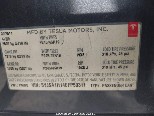 5YJSA1H14EFP50311 Tesla Model S P85