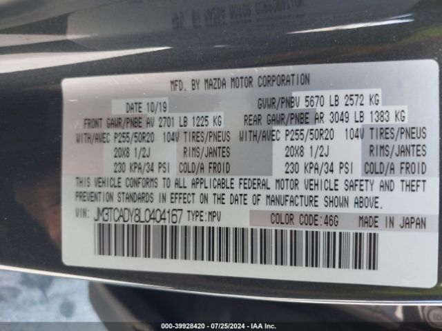 JM3TCADY8L0404167 Mazda Cx-9 Grand Touring