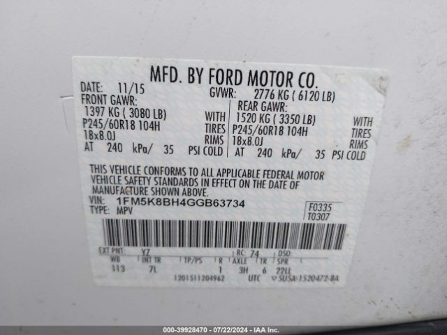 1FM5K8BH4GGB63734 Ford Explorer