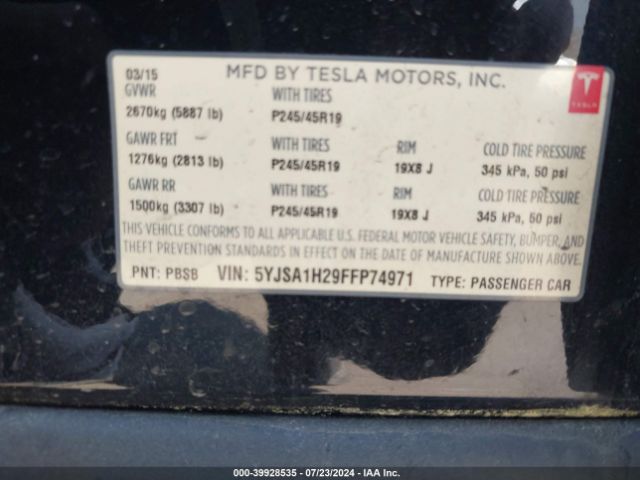 5YJSA1H29FFP74971 Tesla Model S 70d/85d/p85d