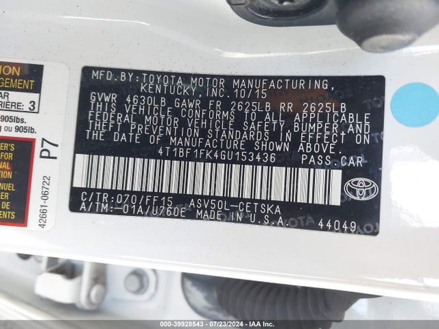 Toyota CAMRY SE 2016 4T1BF1FK4GU153436 Image 9