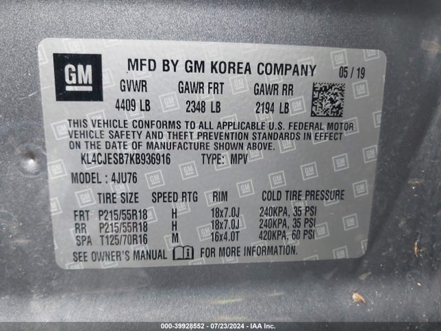 KL4CJESB7KB936916 Buick Encore Awd Preferred
