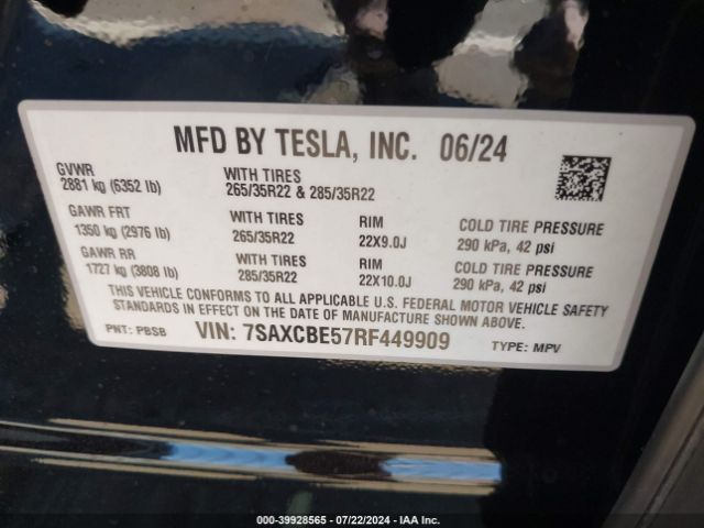 7SAXCBE57RF449909 Tesla Model X Long Range