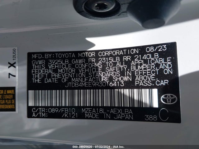 Toyota COROLLA LE 2024 JTDB4MEE9R3016413 Image 9