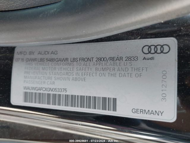 WAUWGAFCXGN053375 Audi A7 3.0t Premium Plus