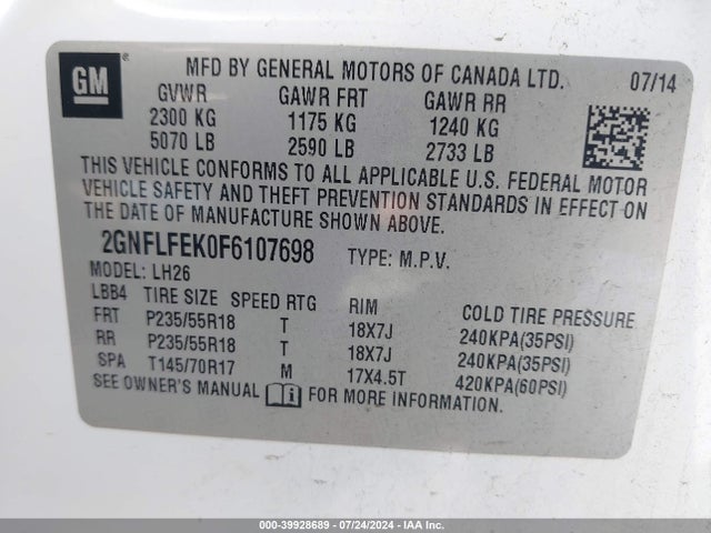 Chevrolet EQUINOX 1LT 2015 2GNFLFEK0F6107698 Image 9