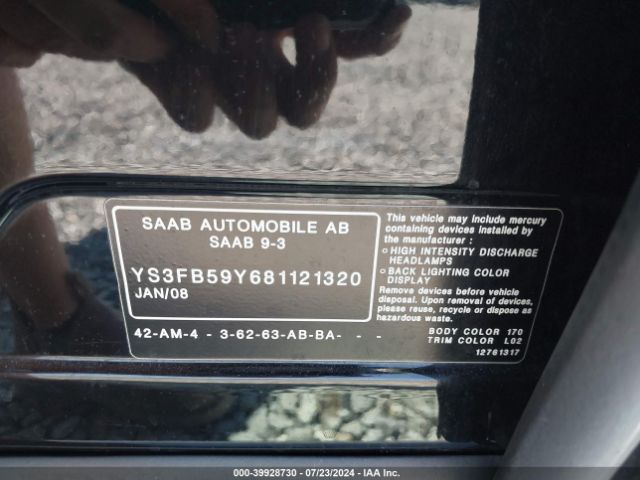 2008 SAAB 9-3 YS3FB59Y681121320 Photo 8