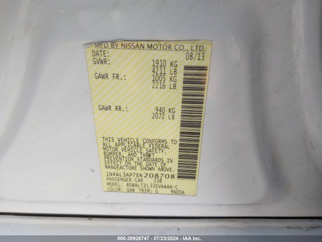 Nissan Altima 2.5 Sv 2014 1N4AL3AP7EN208708 Image 9