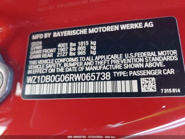 39928794 :رقم المزاد ، WZ1DB0G06RW065738 vin ، 2024 Toyota Gr Supra 45th Anniversary Edition مزاد بيع