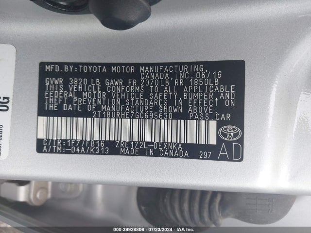 Toyota COROLLA LE 2016 2T1BURHE7GC695630 Image 9