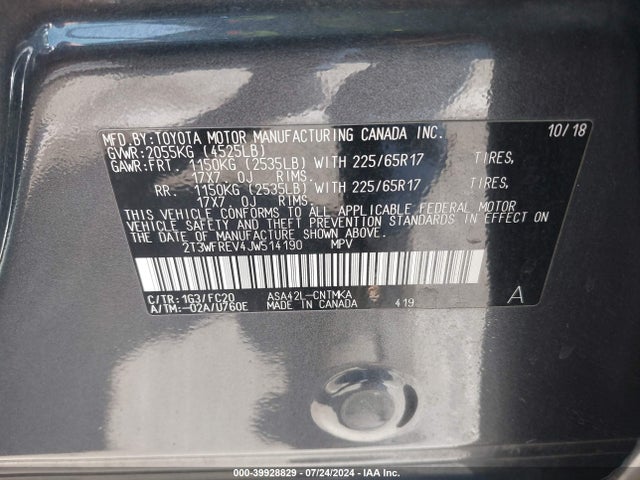 Toyota Rav4 Xle 2018 2T3WFREV4JW514190 Image 9