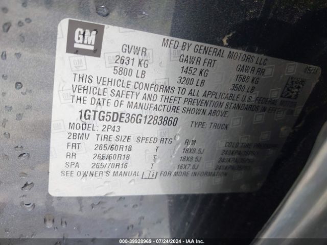 1GTG5DE36G1283860 GMC CANYON SLT