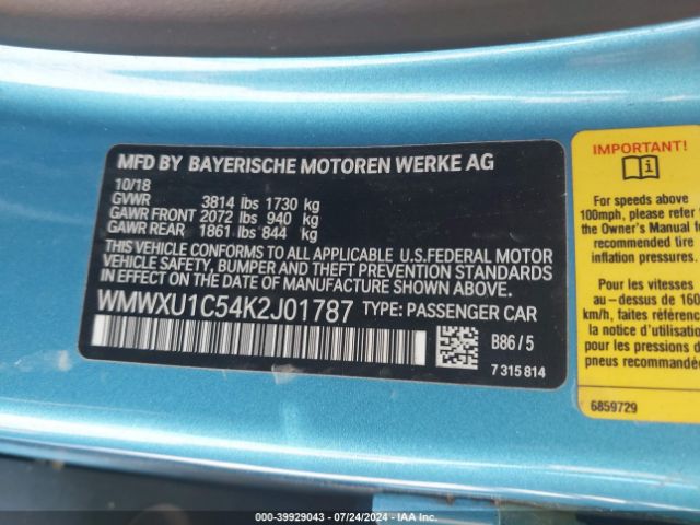 WMWXU1C54K2J01787 Mini Hardtop Cooper