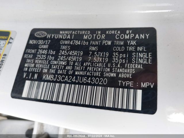 KM8J3CA24JU643020 Hyundai Tucson Value