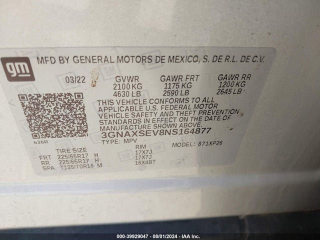 Chevrolet Equinox Awd Ls 2022 3GNAXSEV8NS164877 Image 9