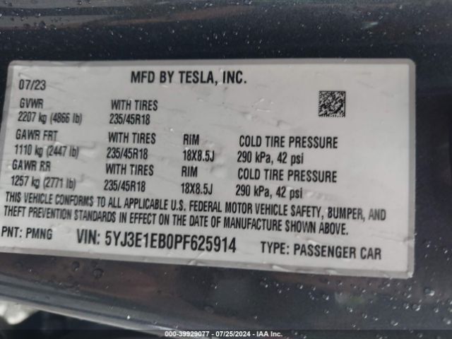 2023 TESLA MODEL 3 5YJ3E1EB0PF625914 Photo 8