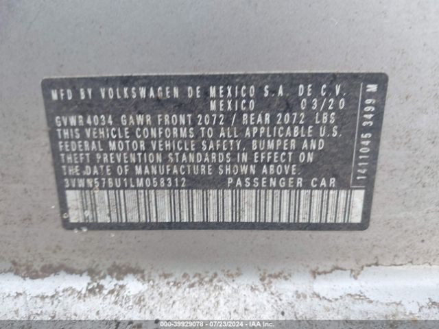 3VWN57BU1LM058312 Volkswagen Jetta 1.4t R-line/1.4t S