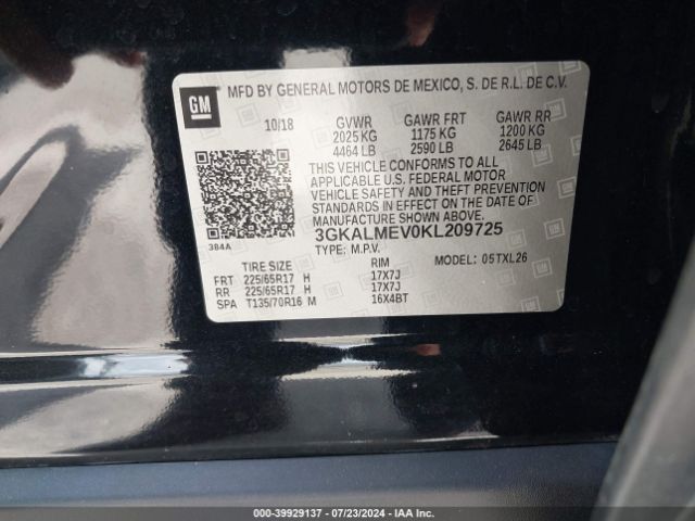 3GKALMEV0KL209725 GMC Terrain Sle