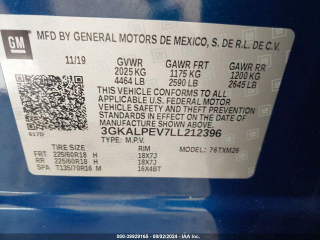 3GKALPEV7LL212396 GMC Terrain Fwd Slt