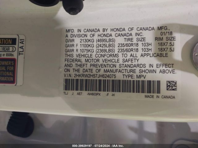 2HKRW2H57JH624075 Honda CR-V EX