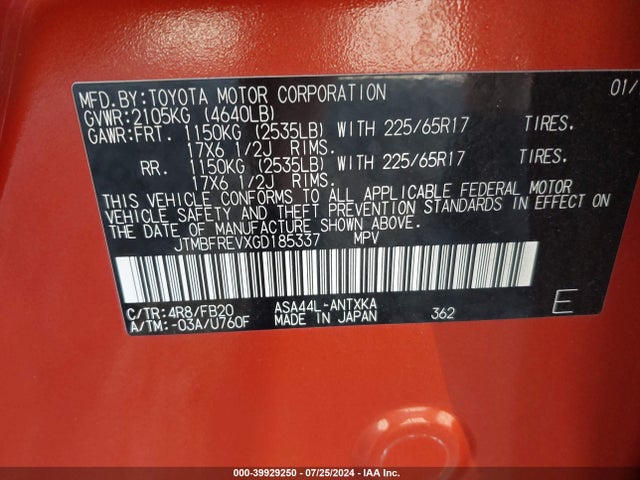 Toyota RAV4 LE 2016 JTMBFREVXGD185337 Image 9