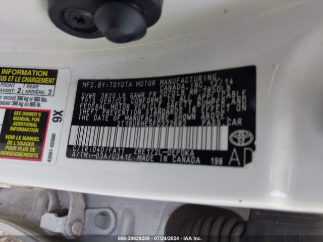 2T1BURHE5FC322682 Toyota COROLLA L