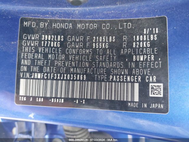 JHMFC1F3XJX035869 Honda Civic Ex-t