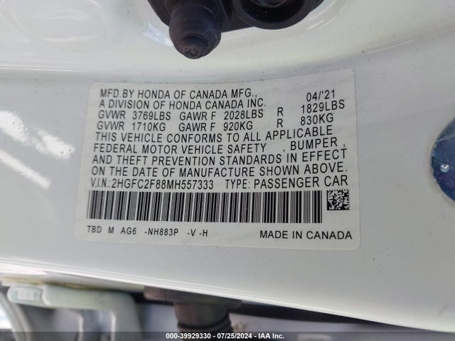 Honda Civic Sport 2021 2HGFC2F88MH557333 Image 9