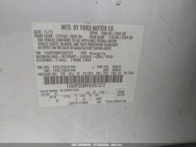 1FAHP2E89FG207372 Ford TAURUS SEL