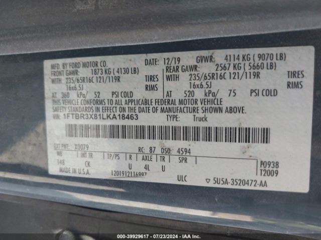1FTBR3X81LKA18463 Ford Transit-250 Cargo Van