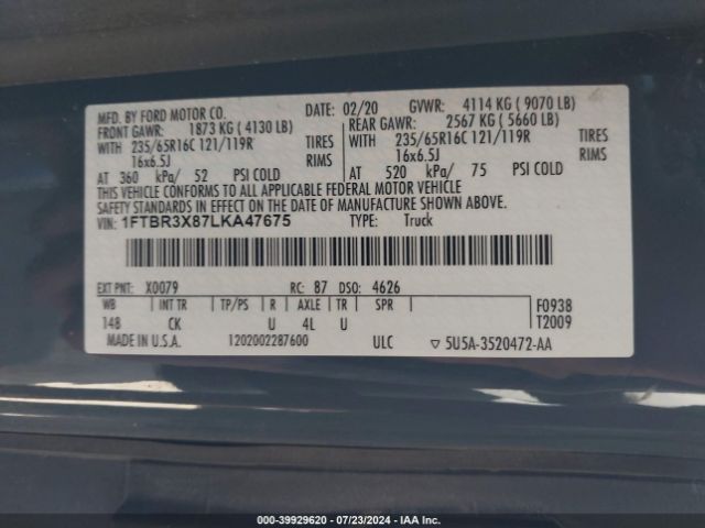1FTBR3X87LKA47675 Ford Transit-250 Cargo Van
