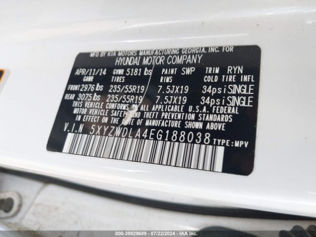 5XYZWDLA4EG188038 Hyundai Santa Fe Sport 2.0l Turbo