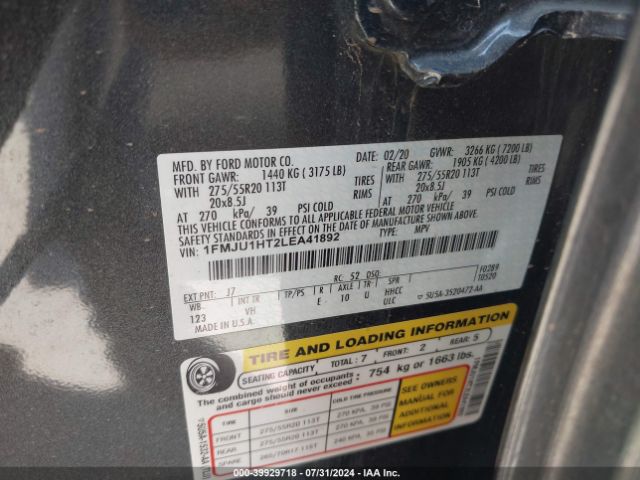 1FMJU1HT2LEA41892 Ford Expedition Xlt