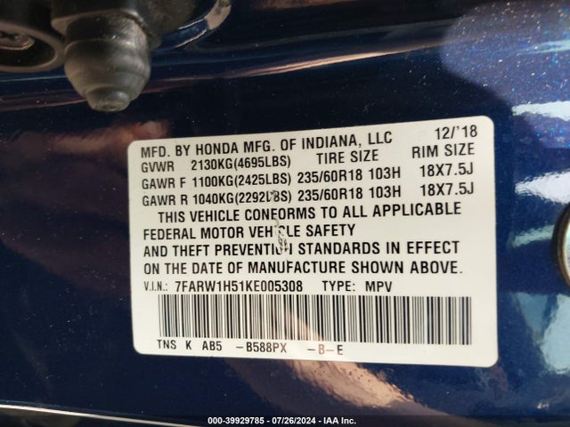 Honda CR-V EX 2019 7FARW1H51KE005308 Image 9