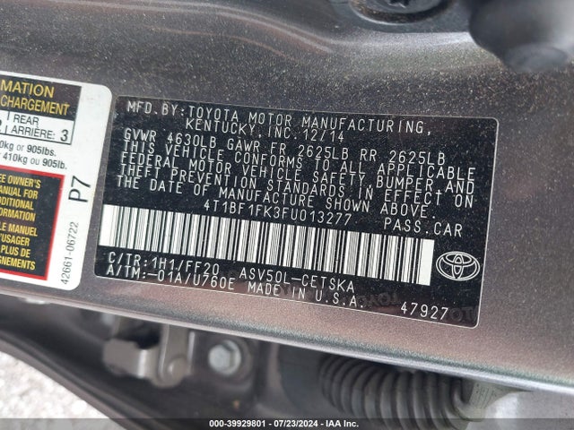 Toyota CAMRY SE 2015 4T1BF1FK3FU013277 Image 9