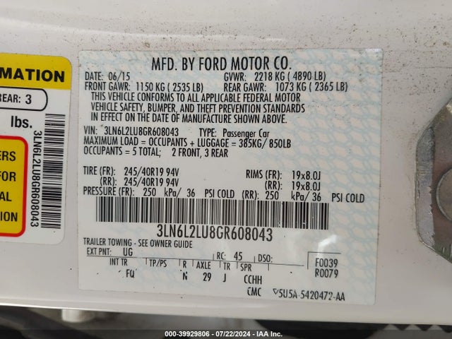 Lincoln MKZ HYBRID 2016 3LN6L2LU8GR608043 Image 9