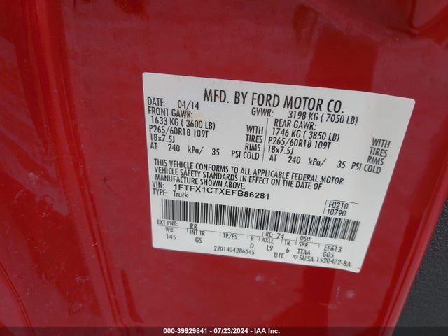 Ford F-150 Xlt 2014 1FTFX1CTXEFB86281 Image 9