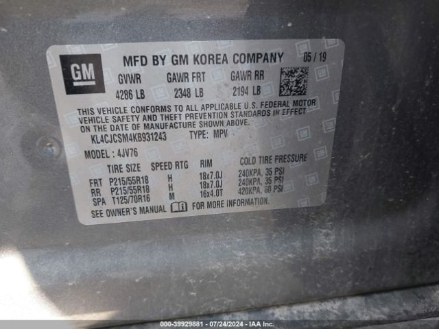 KL4CJCSM4KB931243 Buick Encore Fwd Essence