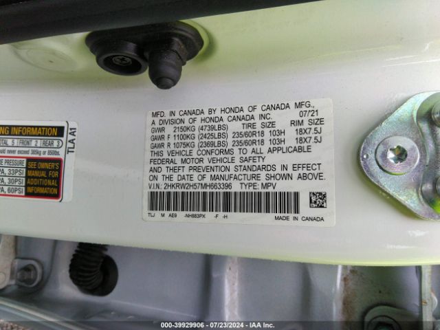 2HKRW2H57MH663396 Honda Cr-v Awd Ex