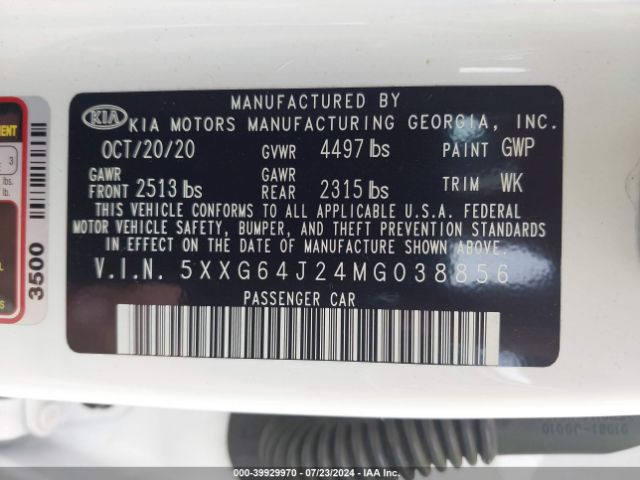5XXG64J24MG038856 KIA K5 Gt-line
