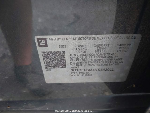 3G1BE6SM4KS542011 Chevrolet CRUZE LT