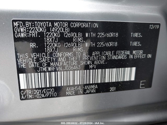 JTMEWRFV6LJ036463 Toyota Rav4 Hybrid Xse